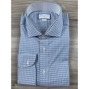 Charles Tyrwhitt Ocean Blue Performance Twill Grid Check Dress Shirt‎ 17.5/36